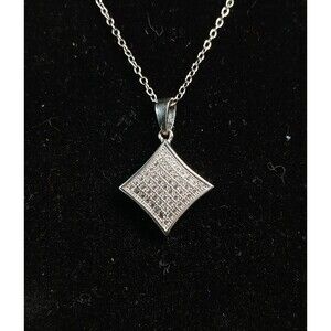 Sterling Silver 925 Diamond Shape CZ Pendant Necklace 16.5"
